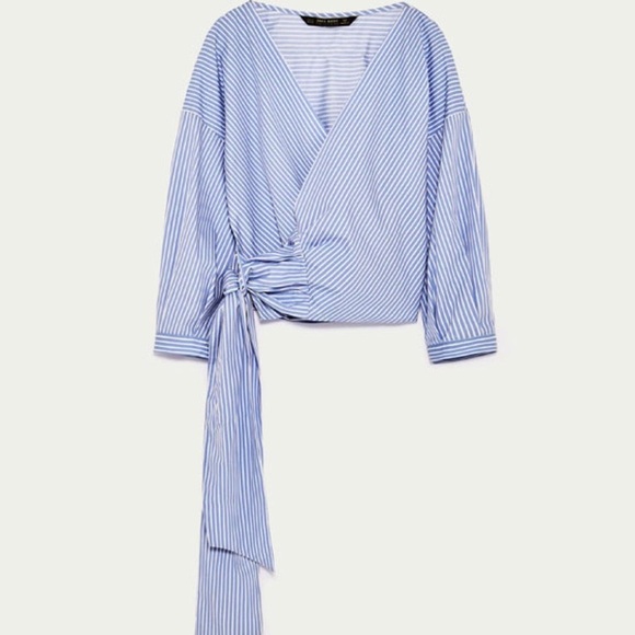Zara Blue and White Wrap Around Top - Picture 2 of 6